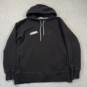 Hoka Hoodie Men L Black Pullover Drawstring Athletic Logo Kangaroo Pocket